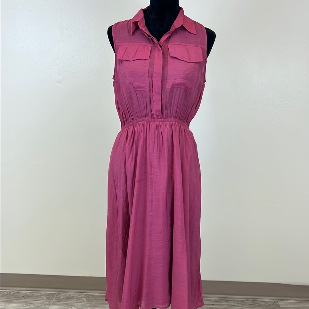 Pink Sleeveless Midi Sundress with Polo Collar